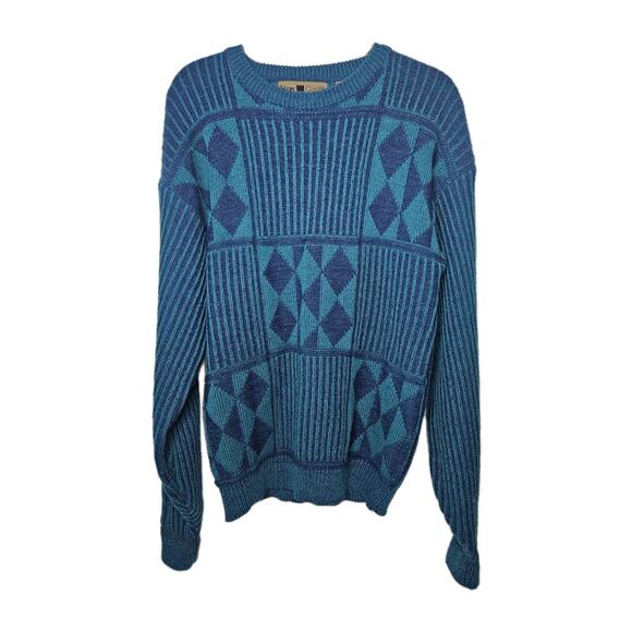 Vintage 80s New Castle Sweater Mens Large Tall Blue Striped Long Sleeve Pullover - Picture 1 of 8